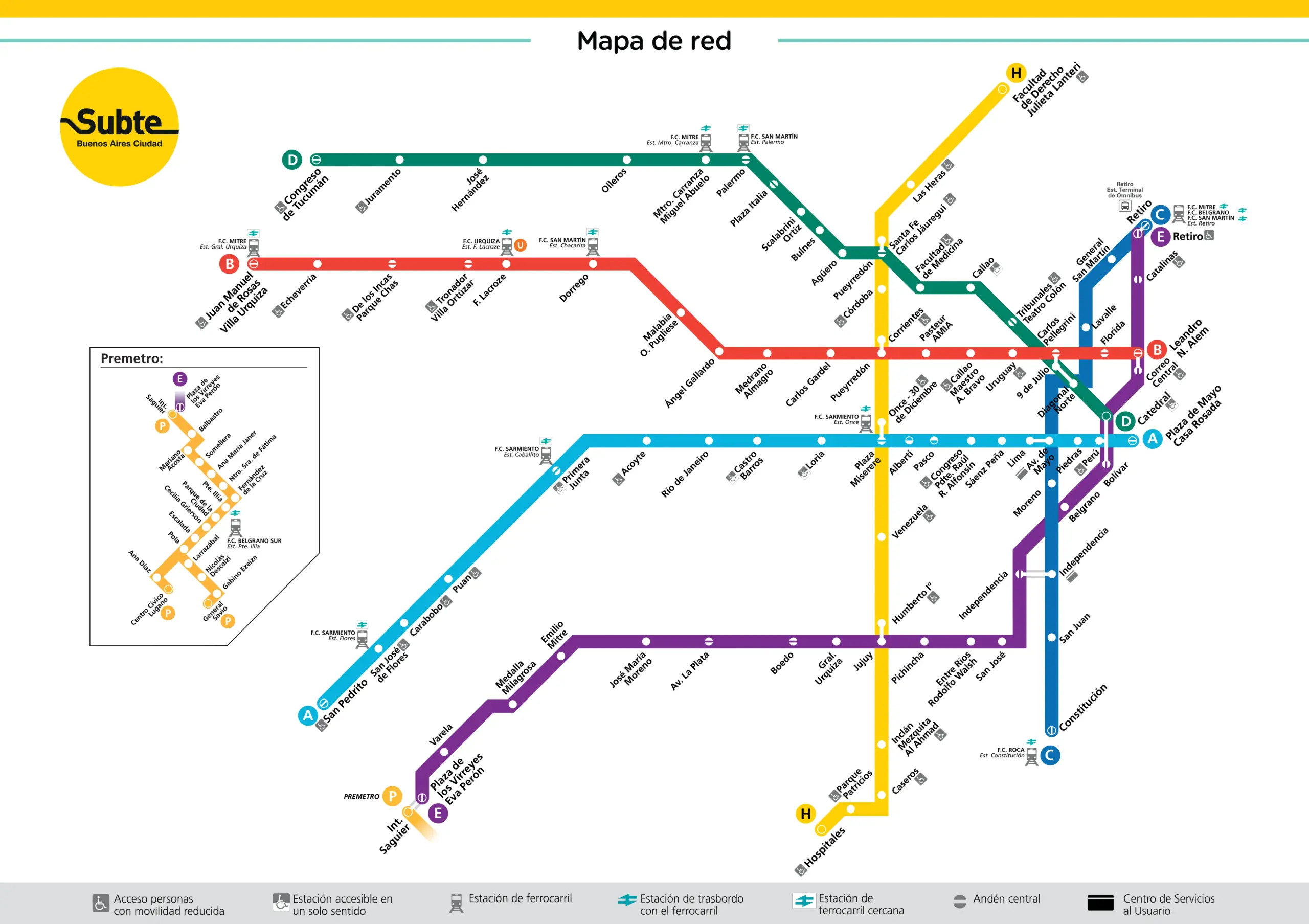 Mapa esquemático del Subte 2024 Mapa esquemático del Subte 2024